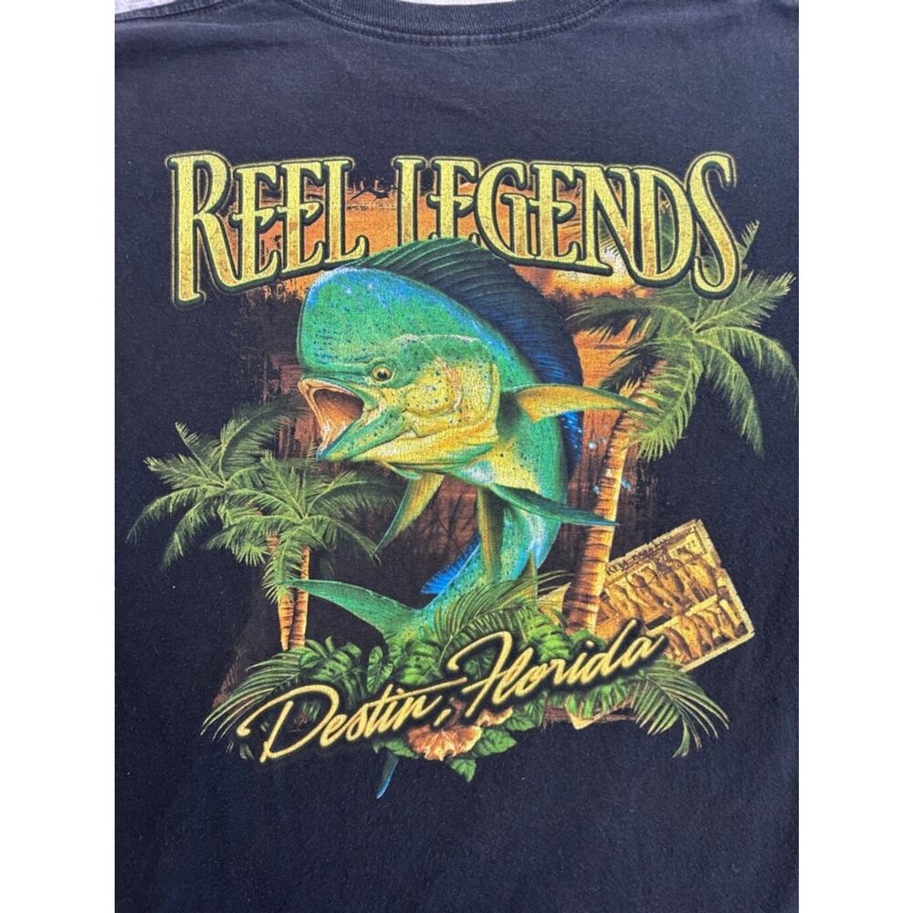 Men's Reel Legends Destin Florida T-Shirt Large Black Green Fishing Angling